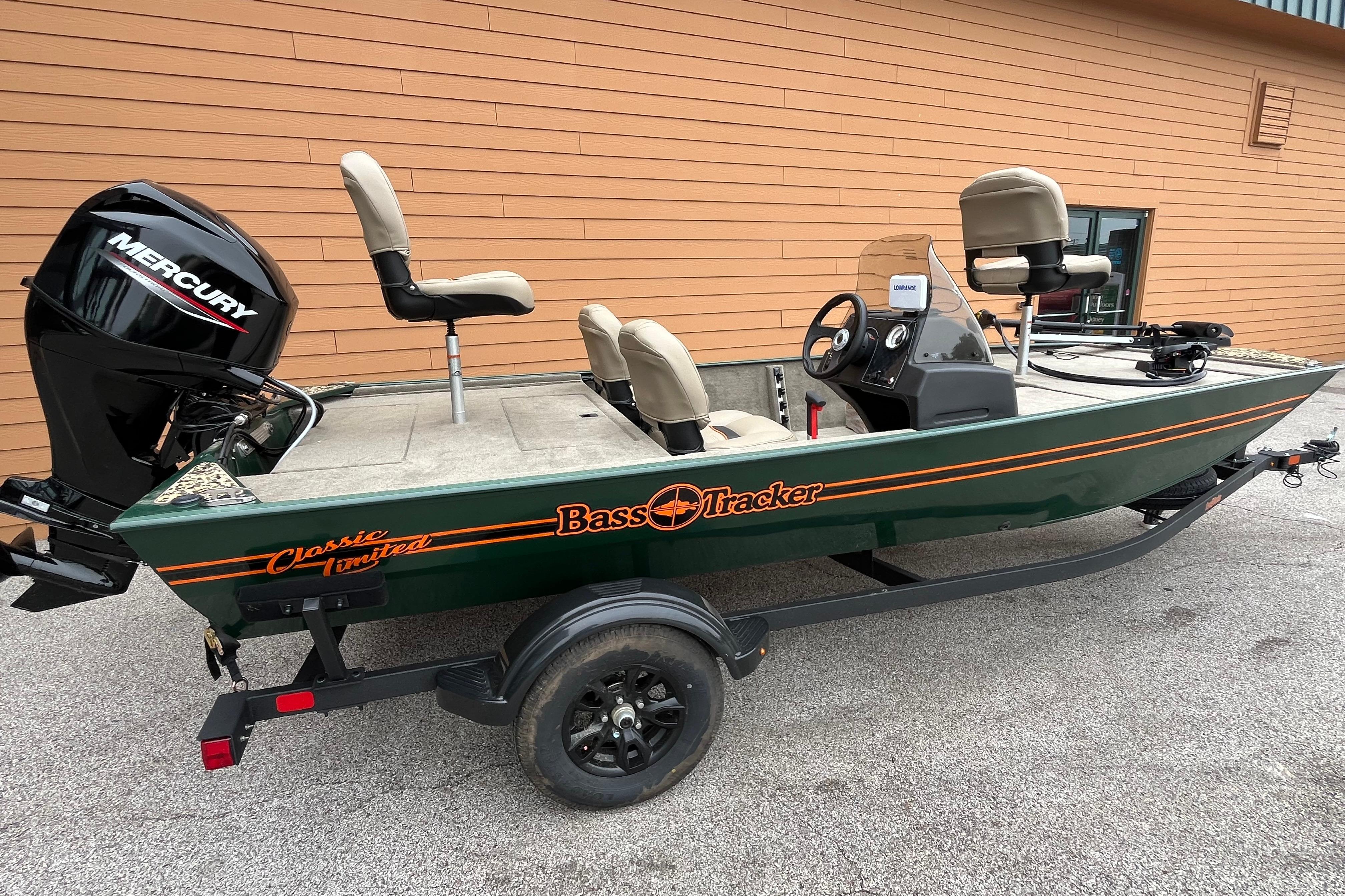 2026 Tracker Bass Tracker Classic Limited boat with Mercury engine on trailer.