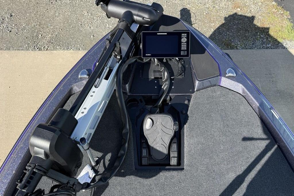 2026 Skeeter ZXE21 boat dashboard with advanced navigation system and foot pedal controls.