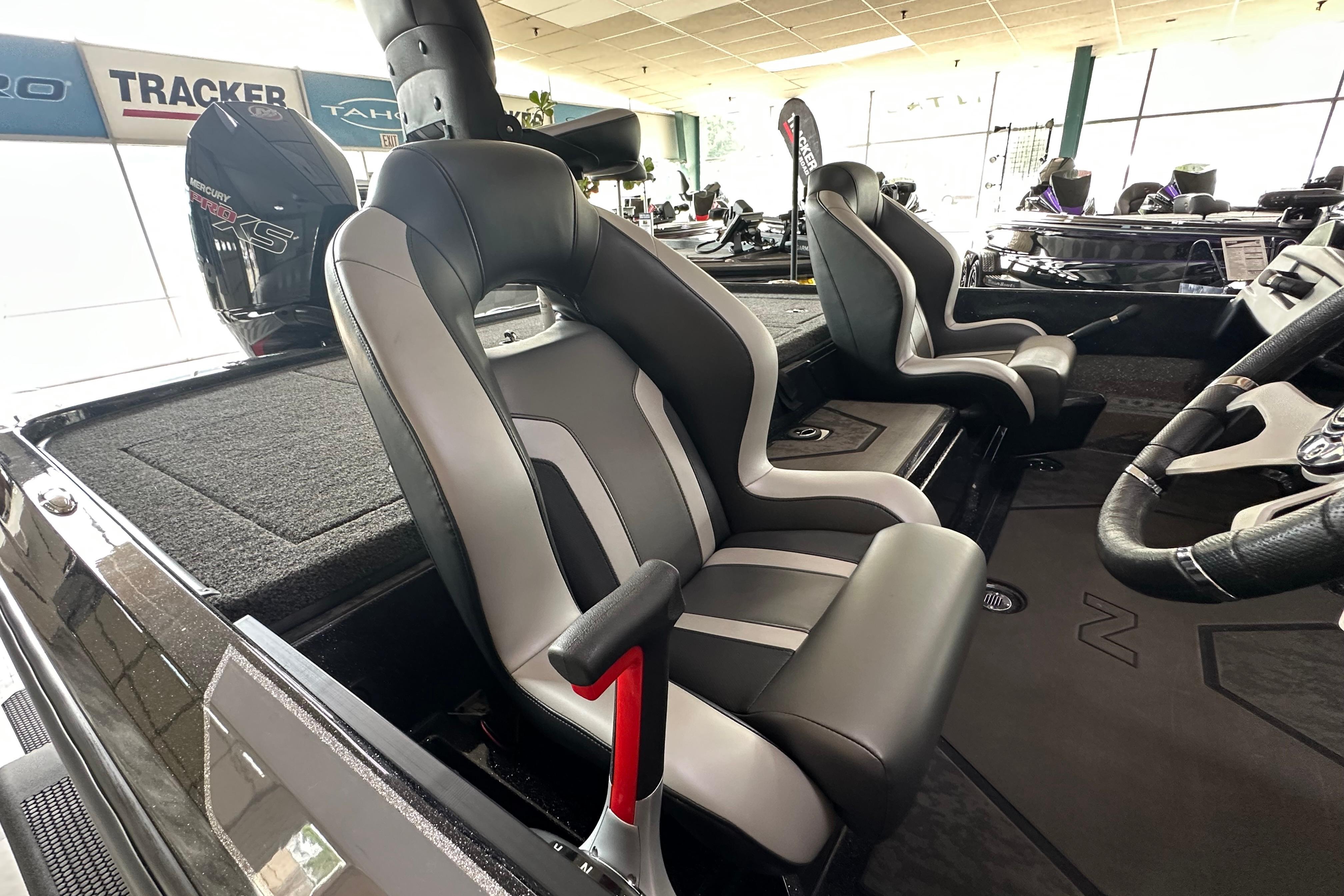 Interior of 2025 Nitro Z20 XL Pro boat with sleek seating and modern design.