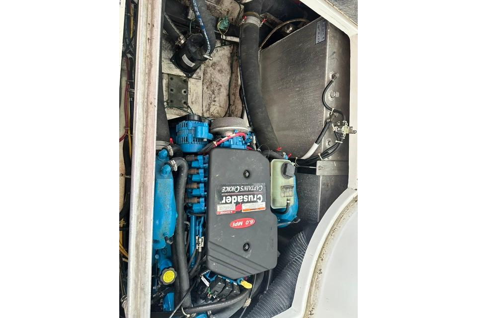 Engine compartment of a 2004 Carver 360 Mariner with Crusader engine.