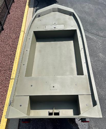 2025 Tracker Grizzly 1754 AWL boat, top view, showing spacious interior and durable design.