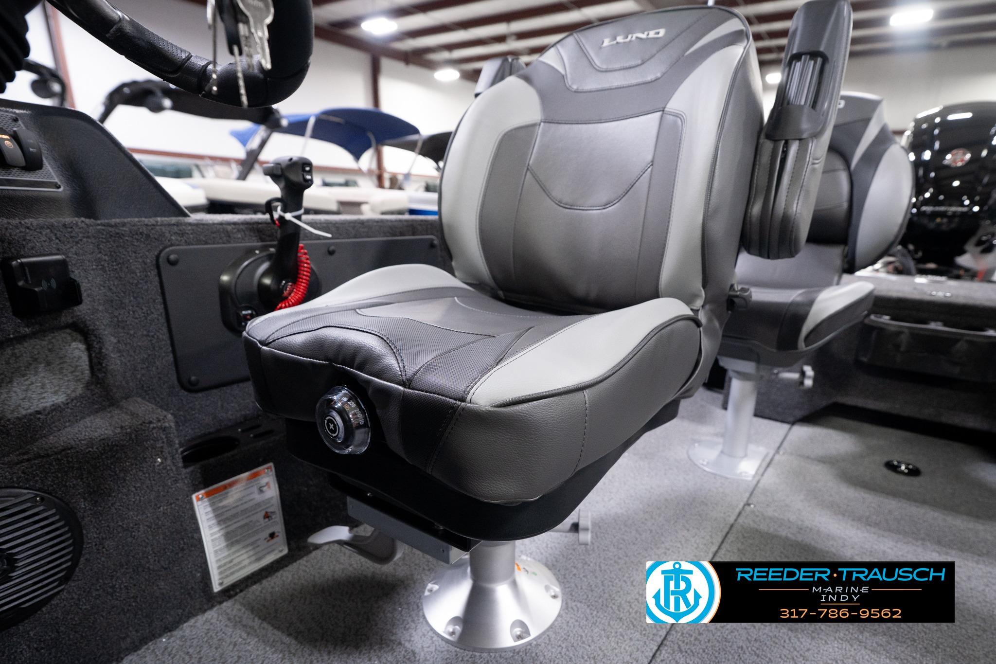 2026 Lund 1775 Impact XS SS boat interior with comfortable seating and modern design.
