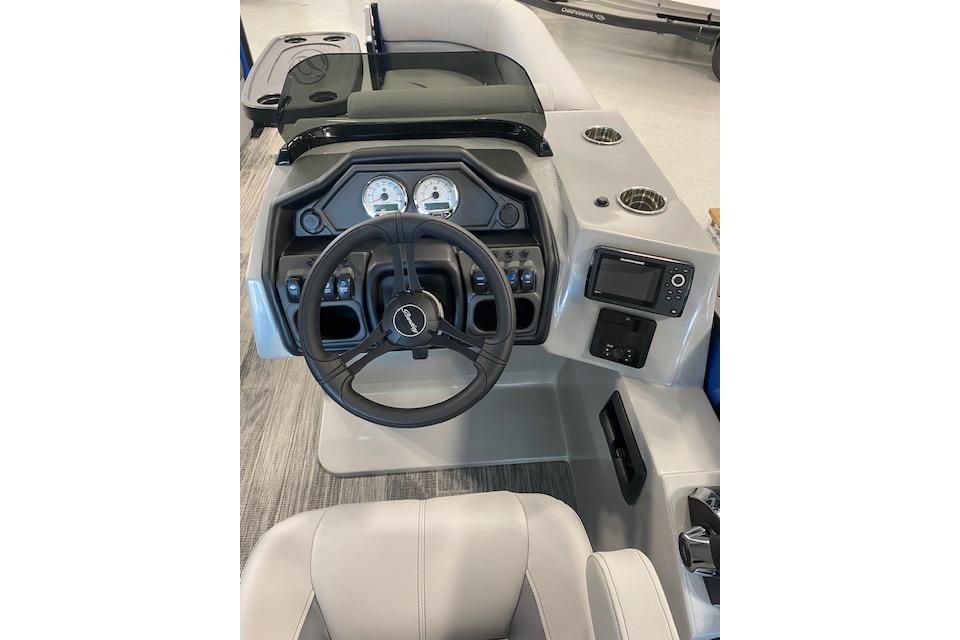 2026 Bentley Pontoons Legacy 223 Swingback dashboard with steering wheel and controls.