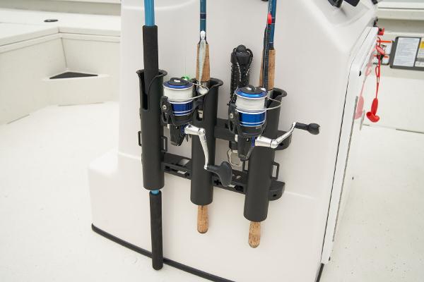 Manufacturer Provided Image: Manufacturer Provided Image: Fishing rods secured on a 2025 Ranger RB210 boat, showcasing onboard storage solutions.