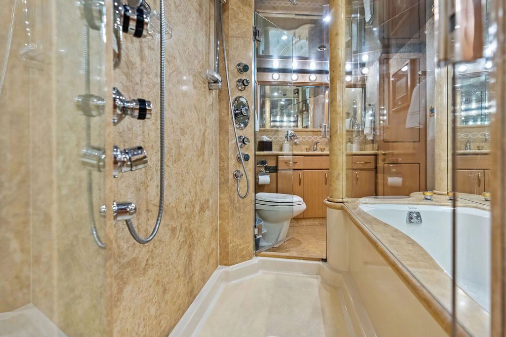 Luxurious bathroom on Westport 112 yacht, built in 1999.