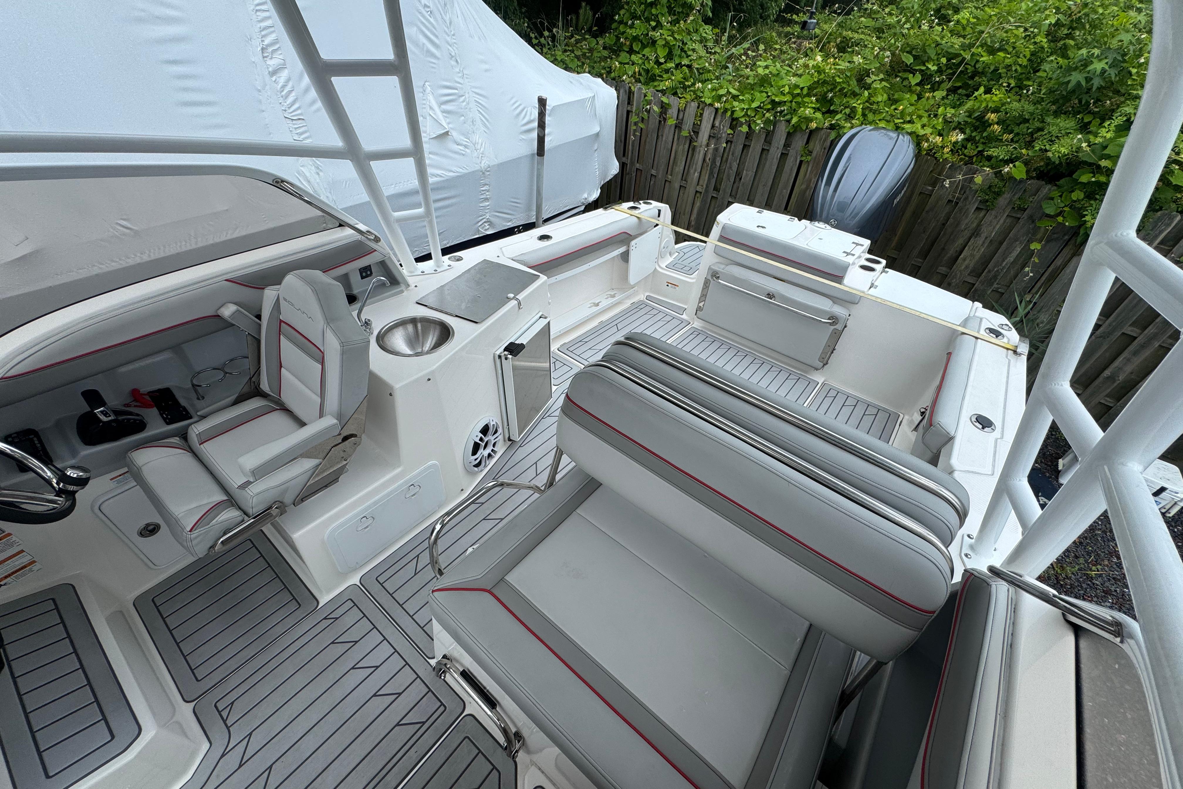 2023 Solara S-250 DC boat interior with modern seating and sleek design.