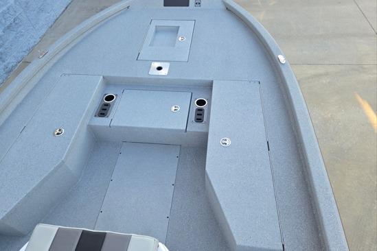 2026 Vexus ACX2150 boat deck with storage compartments and cup holders.