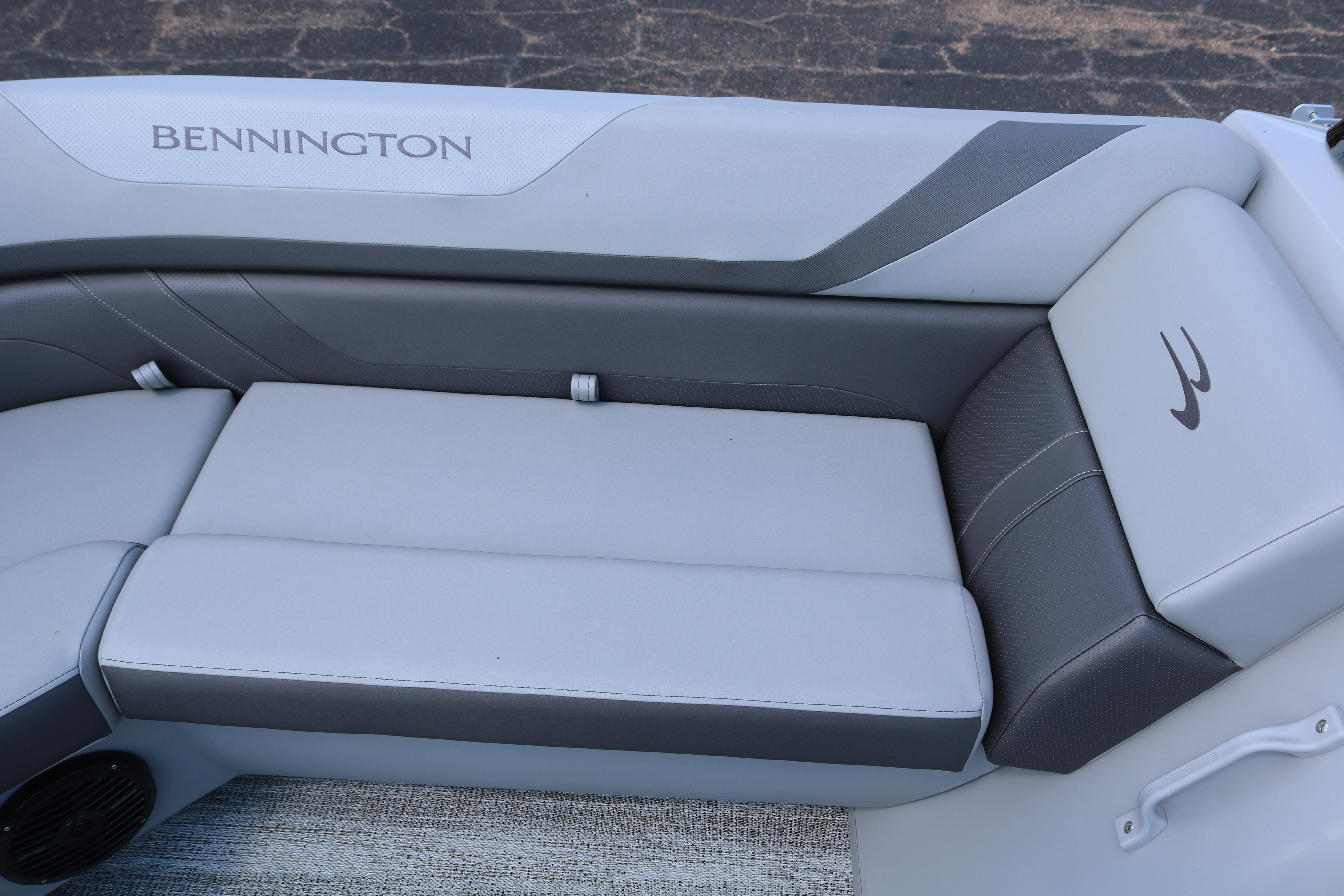2026 Bennington 20SXSNP REAR FISH boat seating, gray upholstery, stylish design.
