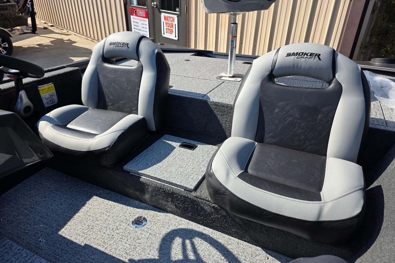 2026 Smoker Craft Viper 165 boat interior with two cushioned seats.