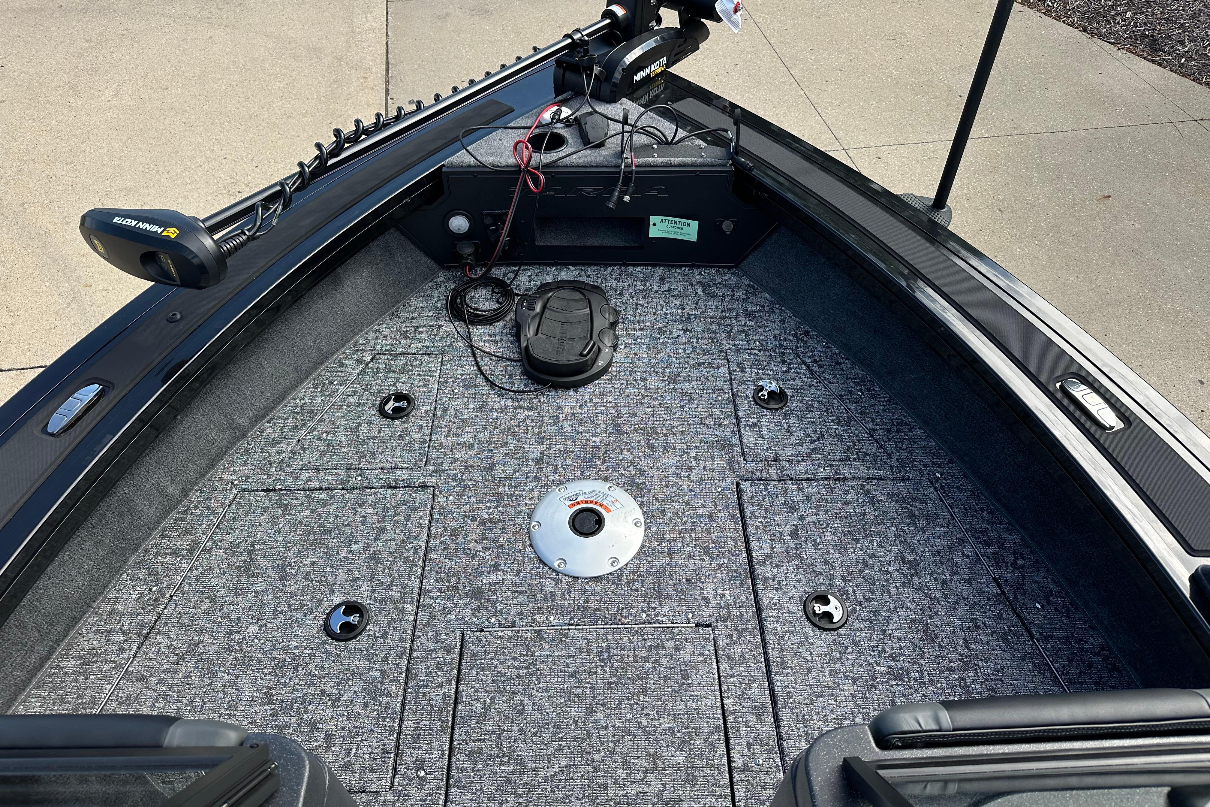 2026 Tracker Targa V-19 WT boat deck with Minn Kota trolling motor.