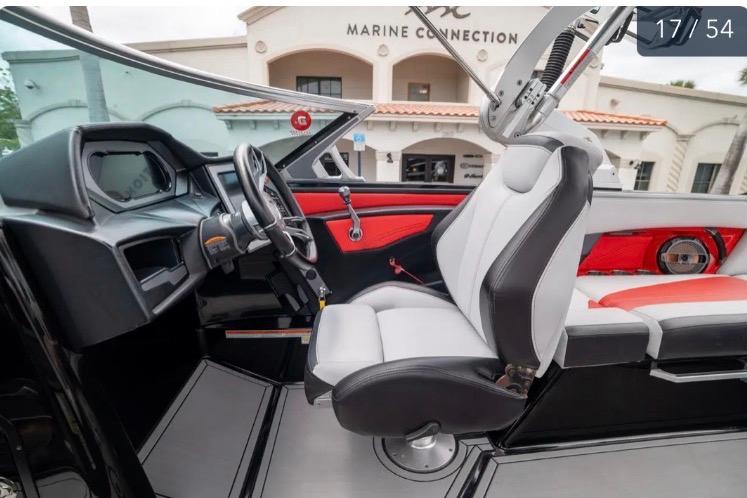 2019 MasterCraft XStar boat interior with modern dashboard and seating at Marine Connection.