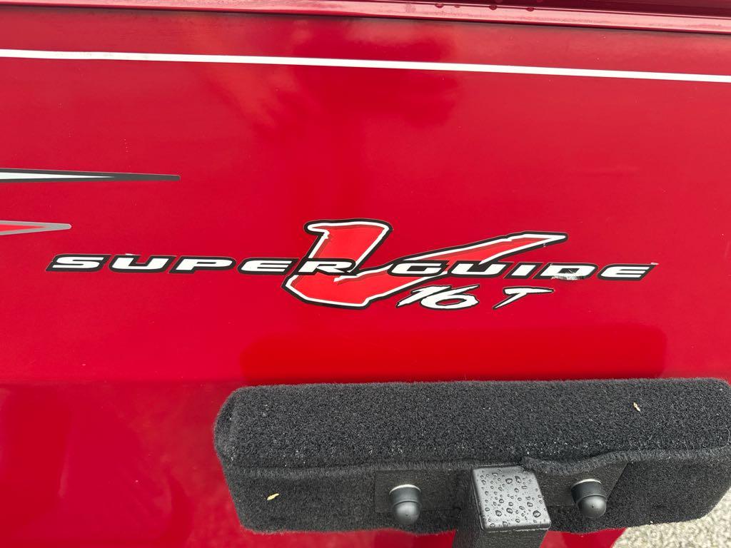 Red Tracker Super Guide V-16 T boat logo, 2025 model.