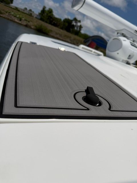 Close-up of 2023 Boston Whaler 330 Outrage deck.