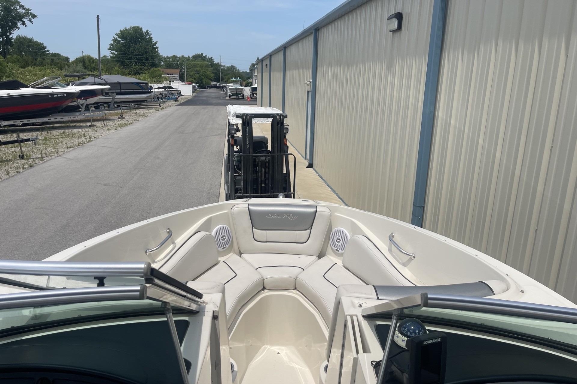 2010 Sea Ray 230 Bow Rider Select boat in storage facility, viewed from bow.