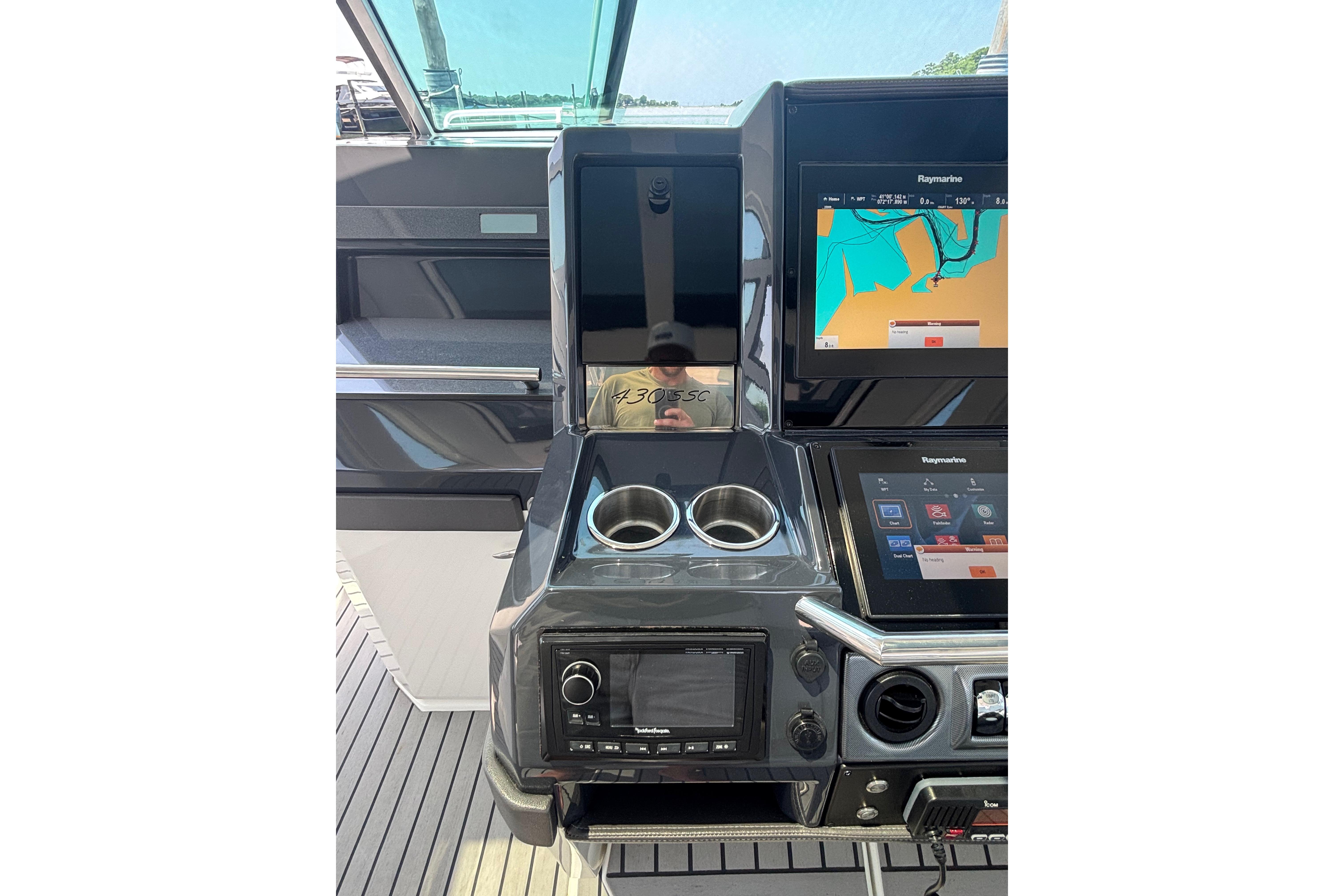 Dashboard of 2019 Formula 430 Super Sport Crossover with navigation screens and controls.