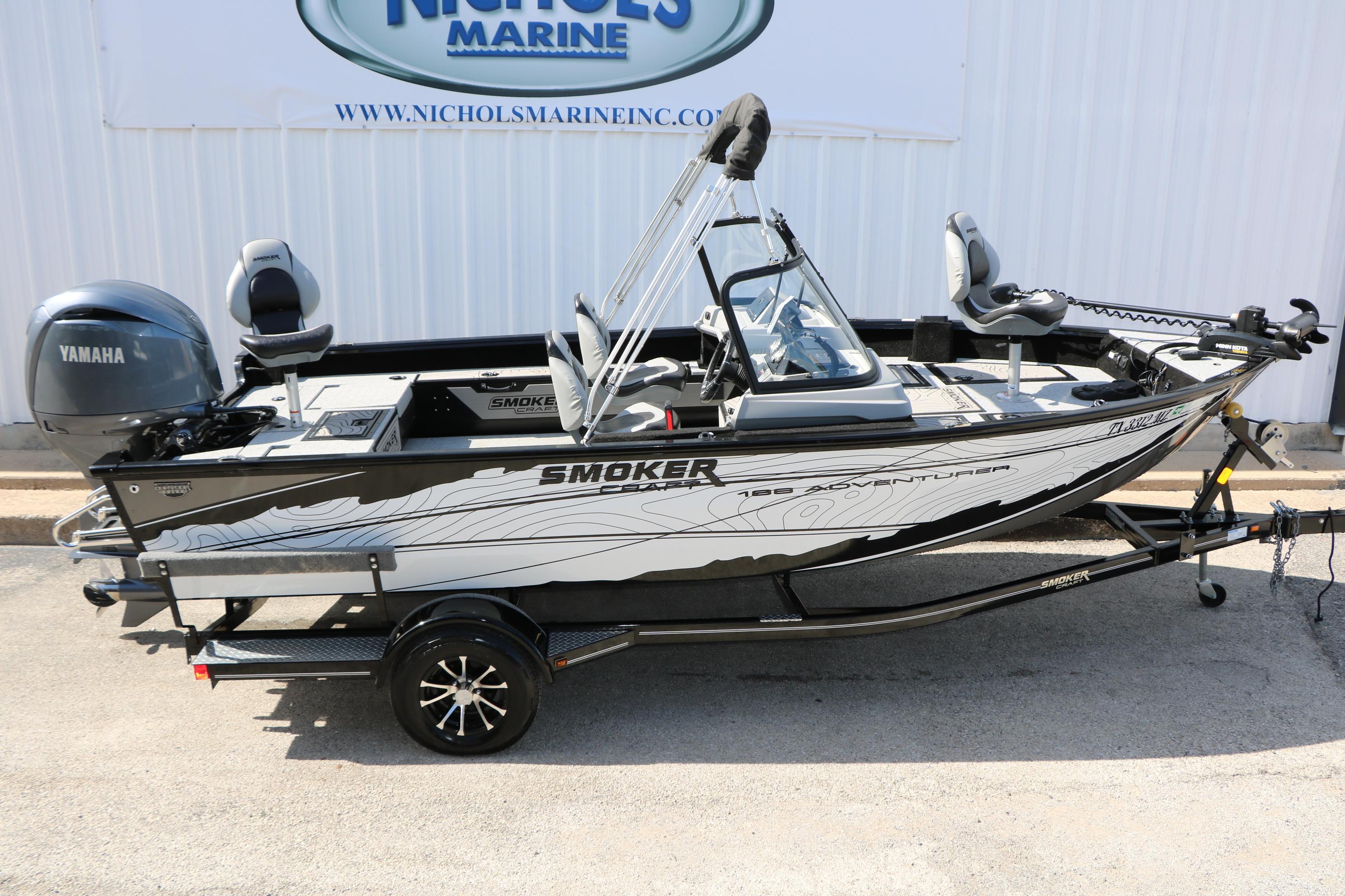2025 Smoker Craft Adventurer 188 DC boat with Yamaha engine on trailer.