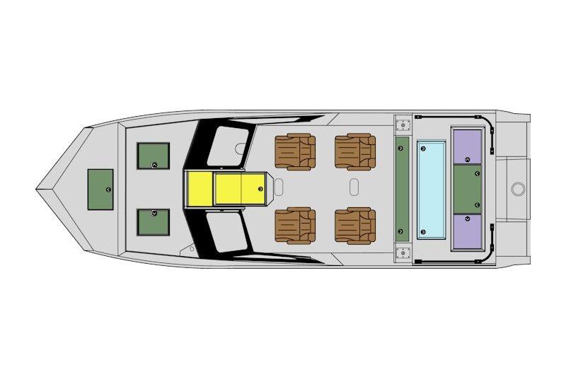 Top view layout of 2026 SeaArk Dynasty 2.0 boat interior design.