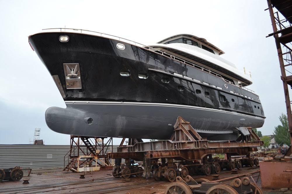 2014 Fifth Ocean Yachts 24m Displacement Explorer Yacht on dry dock.