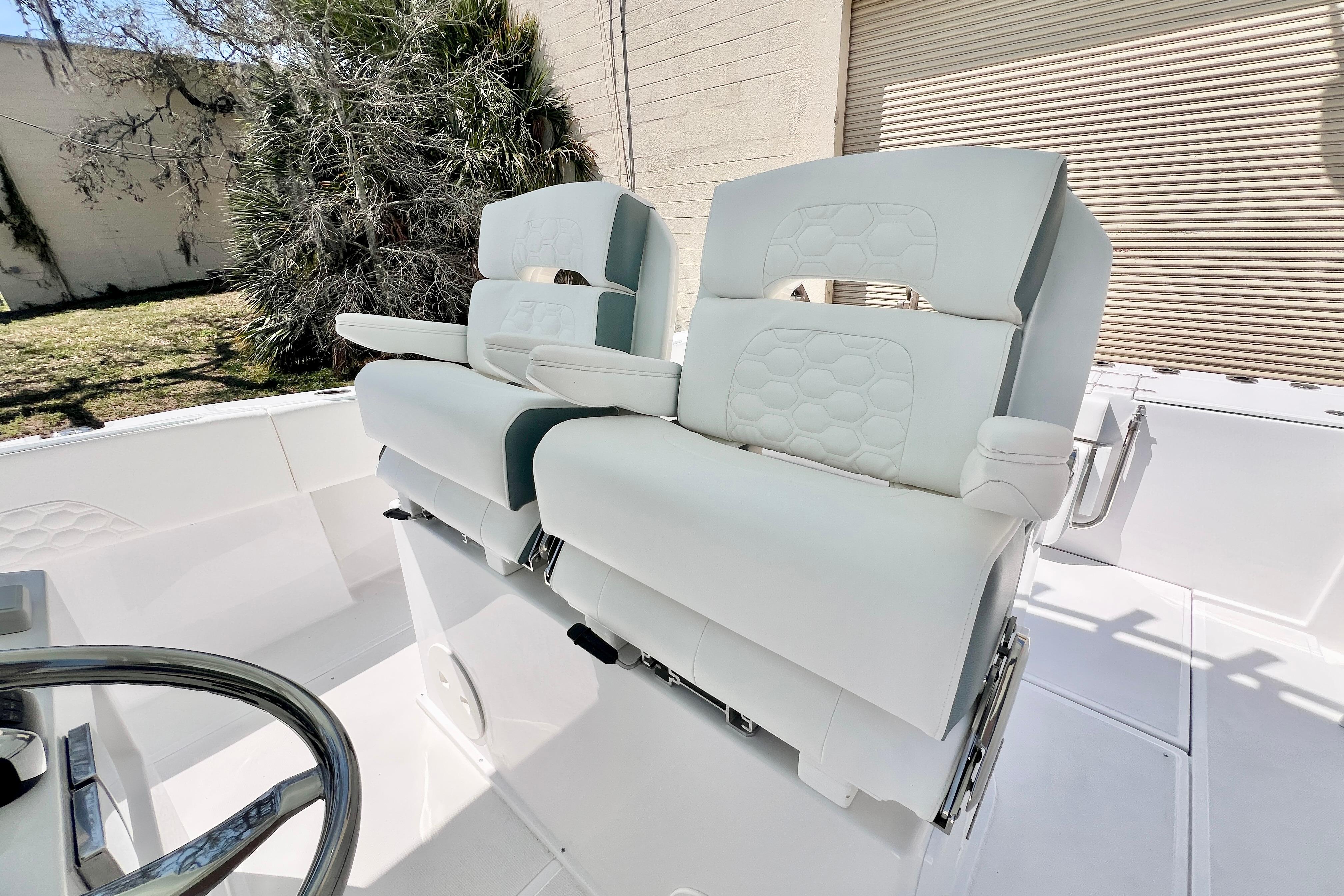 2026 Stamas 31T Aventura boat with luxurious white seating and modern design.
