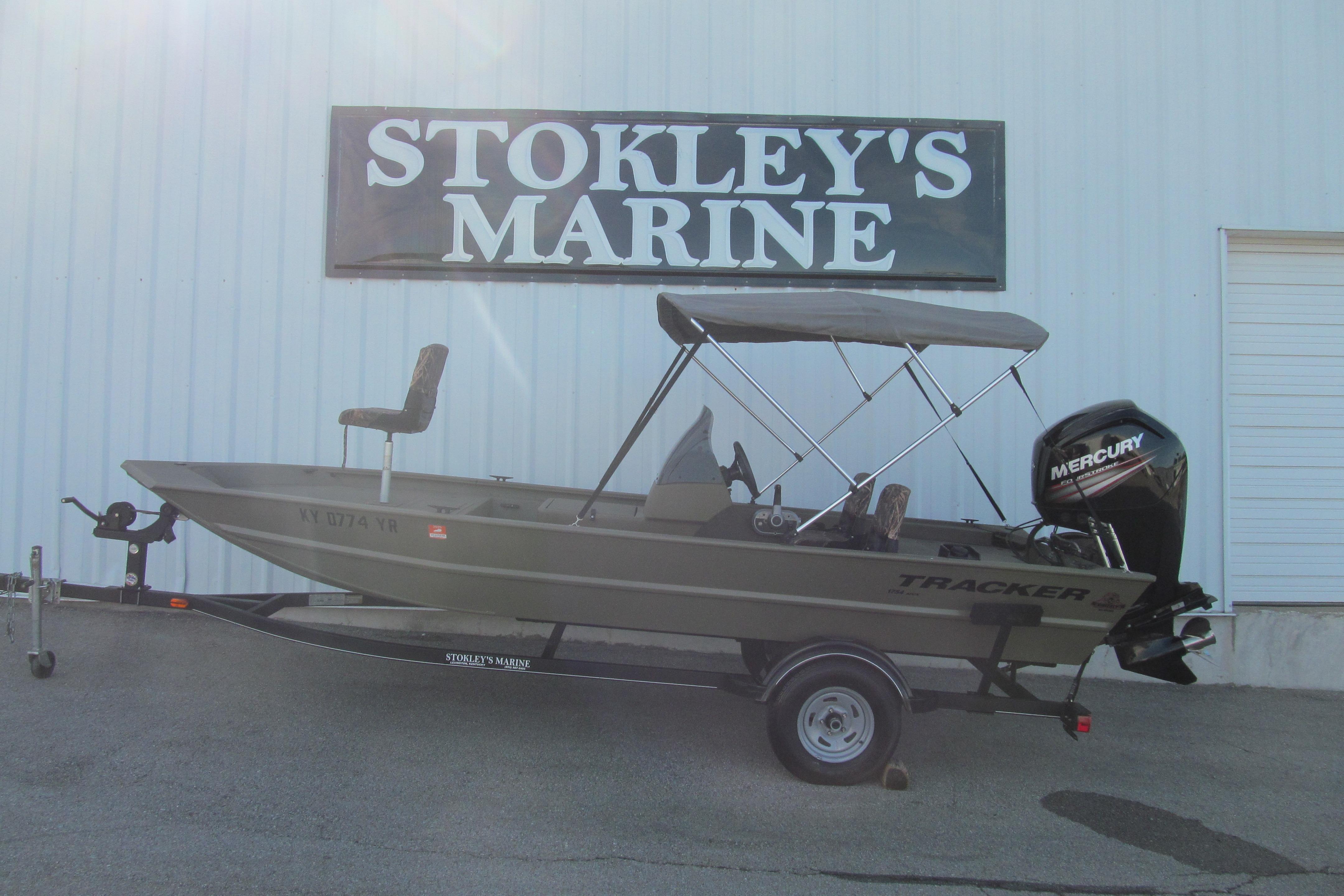 2018 Tracker Grizzly 1754 SC boat at Stokley's Marine with Mercury engine.