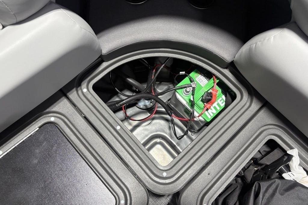 Battery compartment of 2026 Sun Tracker PARTY BARGE® 20 DLX pontoon boat.