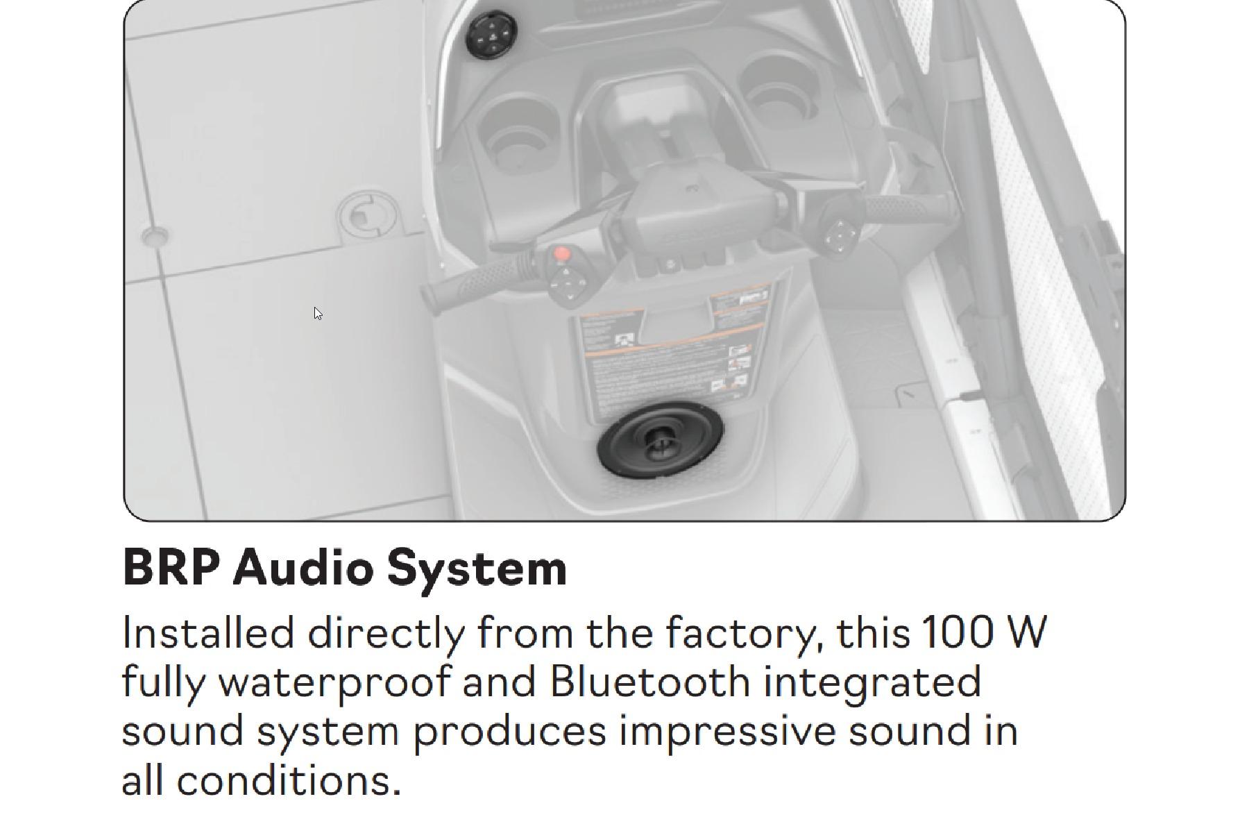 2026 Sea-Doo Switch Cruise 21 with factory-installed BRP waterproof Bluetooth audio system.