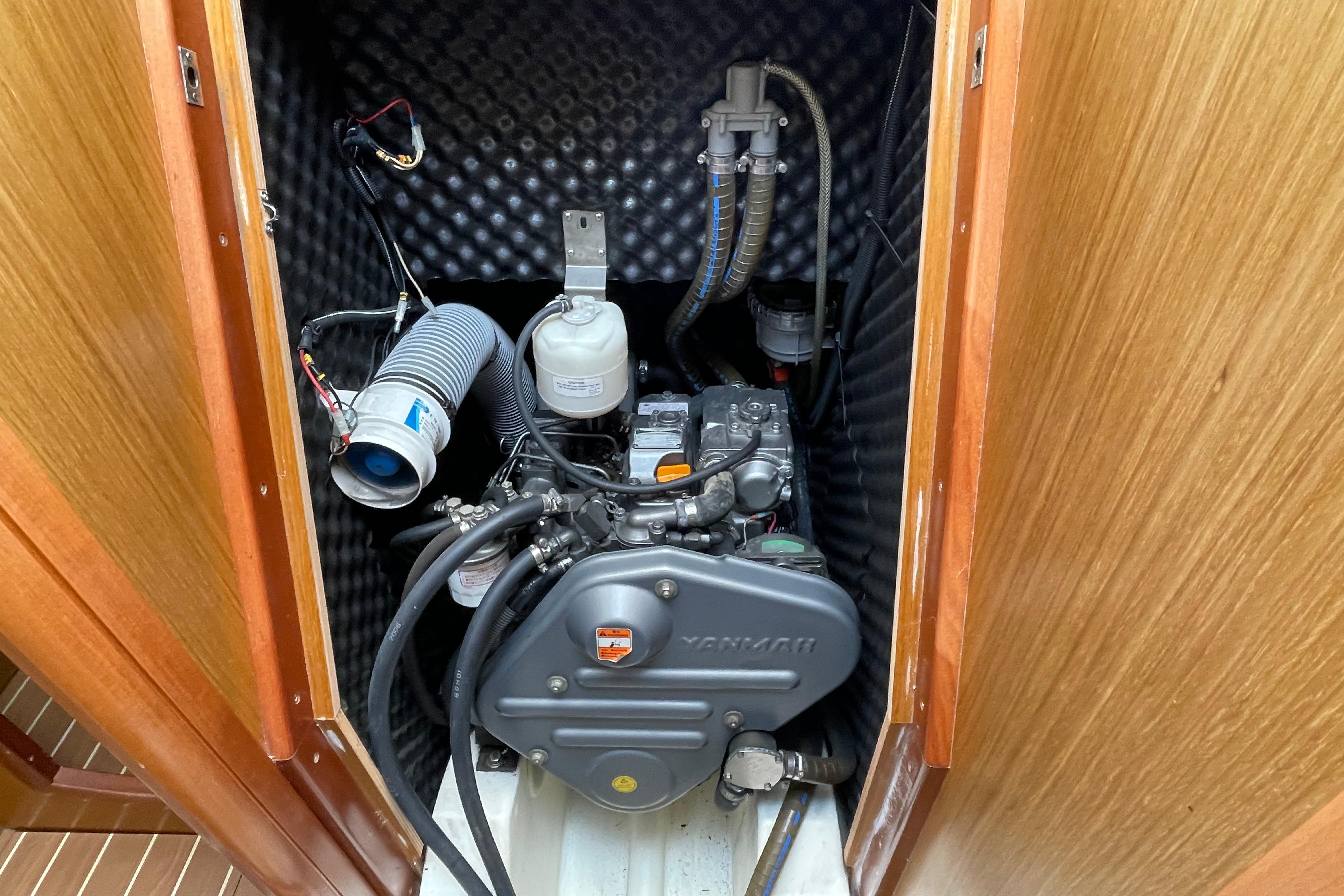 Engine compartment of 2007 Jeanneau Sun Odyssey 39 DS sailboat.
