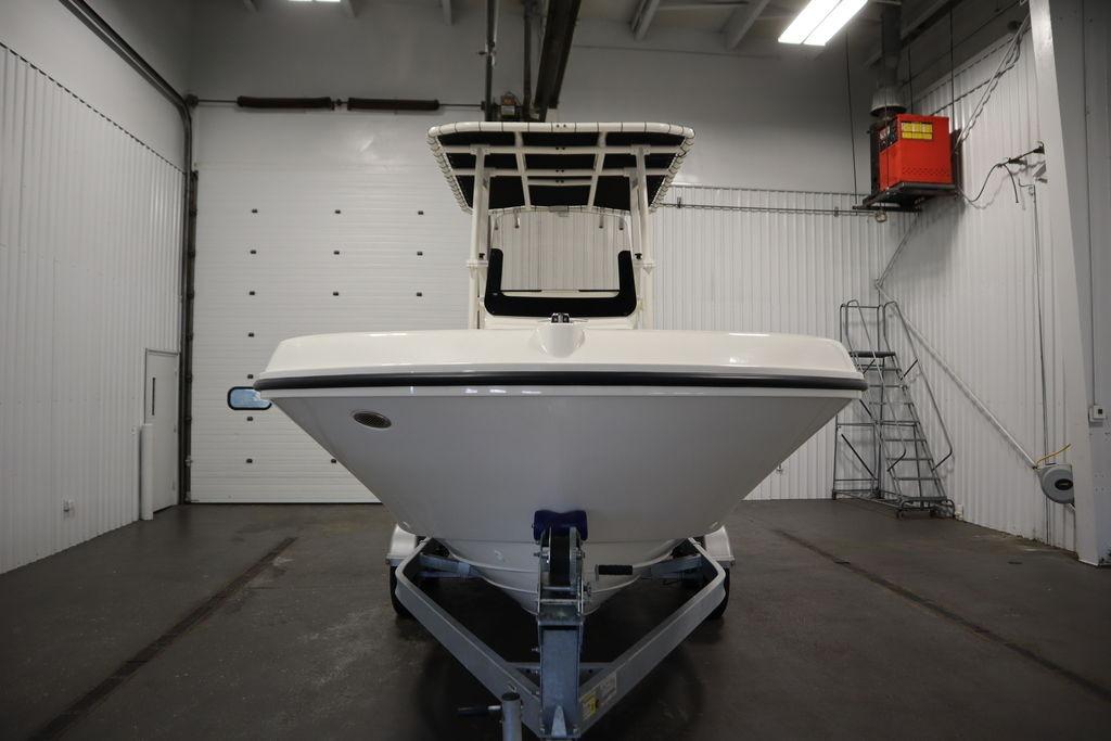 2026 Bayliner Trophy T20CC boat in indoor storage facility.