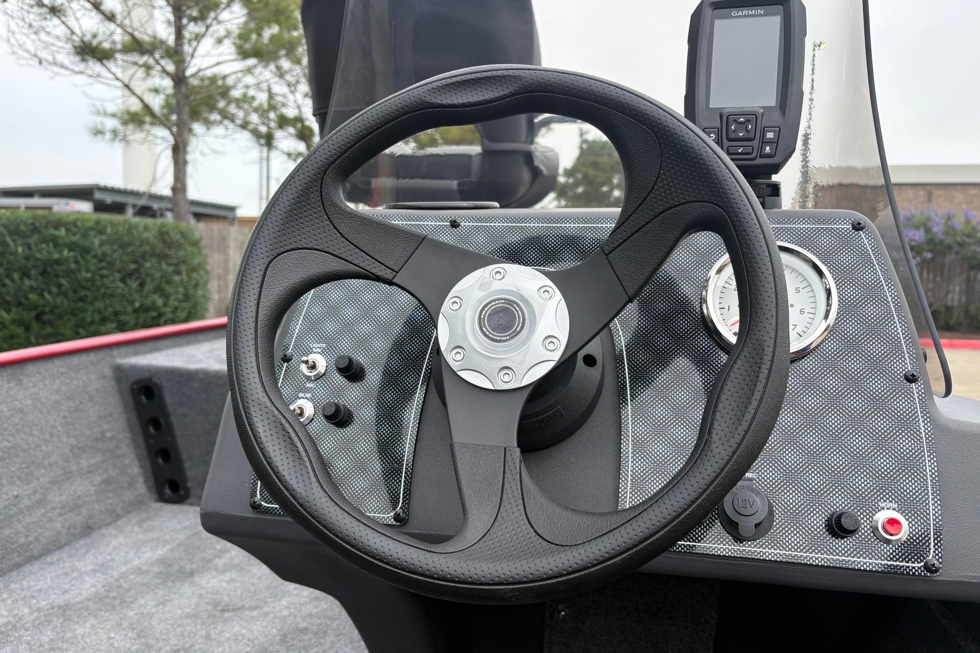 Steering wheel and dashboard of 2026 Tracker Bass Tracker Classic XL boat.