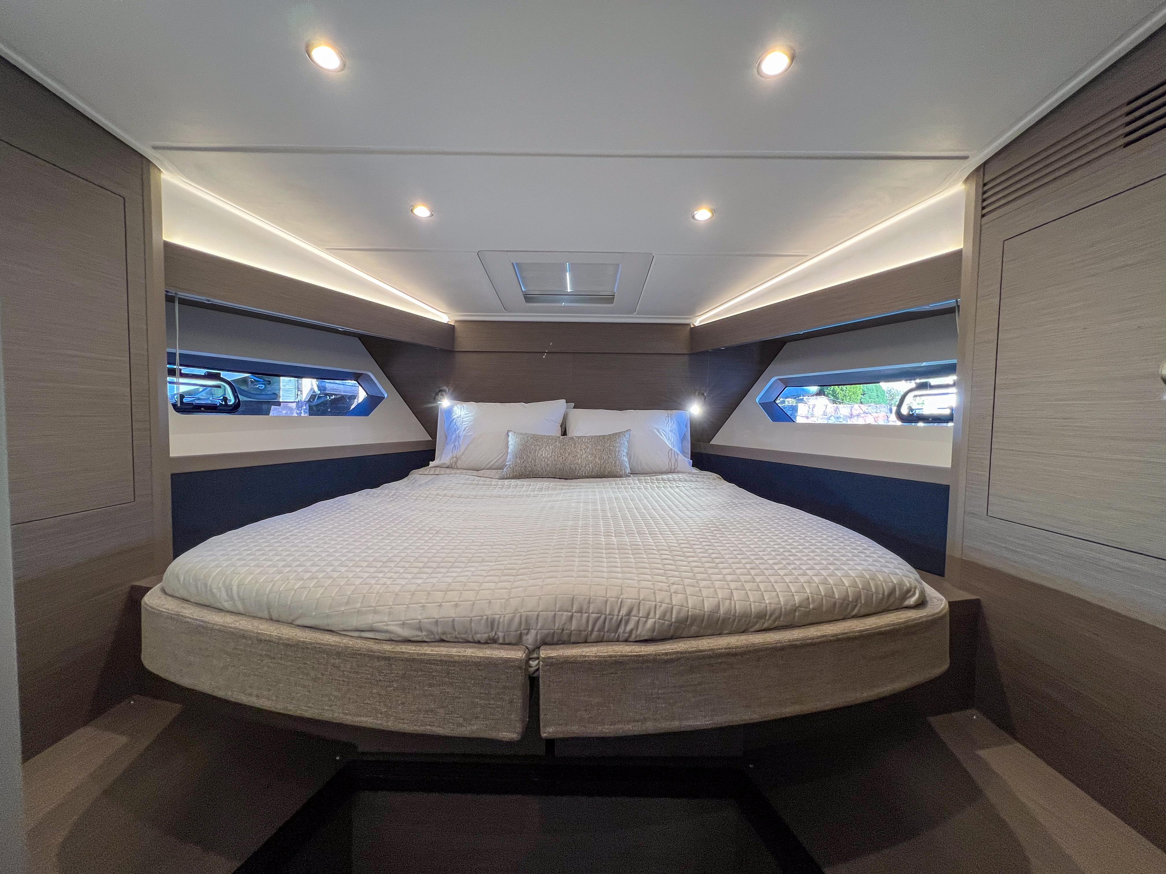 2024 Beneteau Gran Turismo 45 cabin with modern design and ambient lighting.