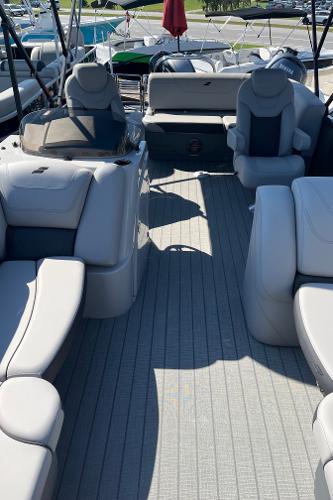 2024 Starcraft SLS 3 Q DH pontoon boat interior with luxurious seating.