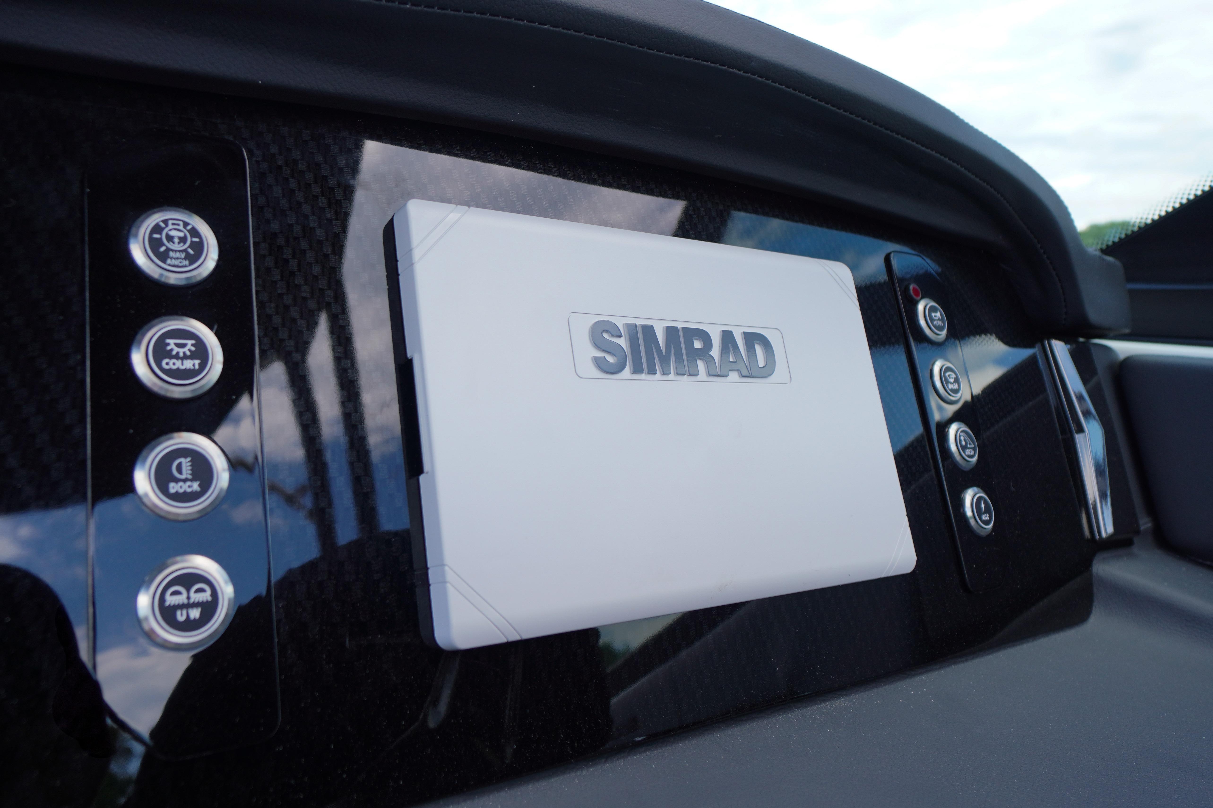 Dashboard of 2026 Chaparral SSX 4 featuring Simrad navigation system.