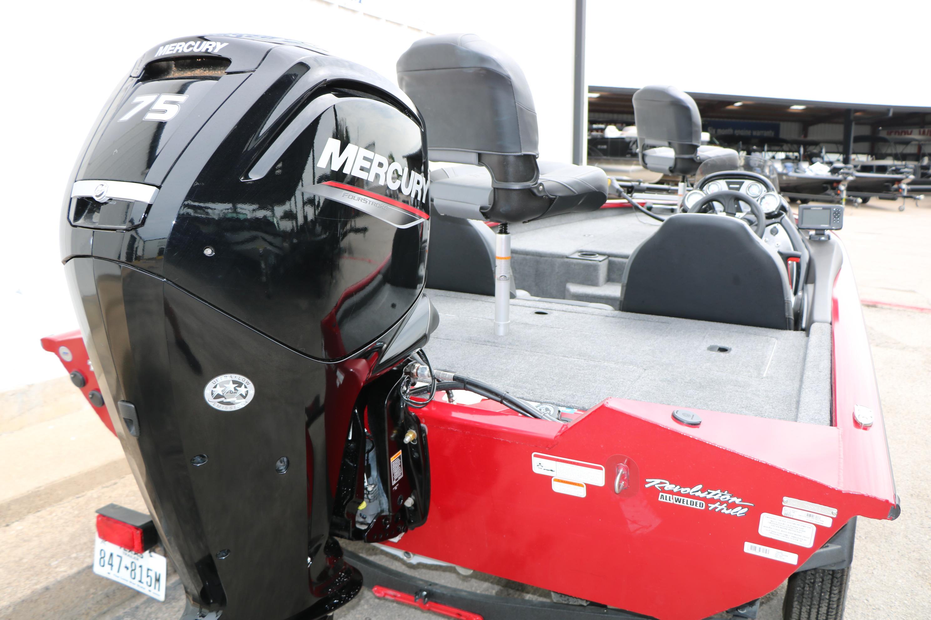 2024 Tracker Pro Team 175 boat with Mercury 75 engine, red exterior.