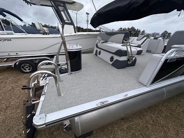 2025 Avalon LSZ Cruise Rear Bench pontoon boat with spacious seating and sleek design.
