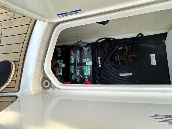 Battery compartment of 2021 Sea Ray SPX 190 boat.