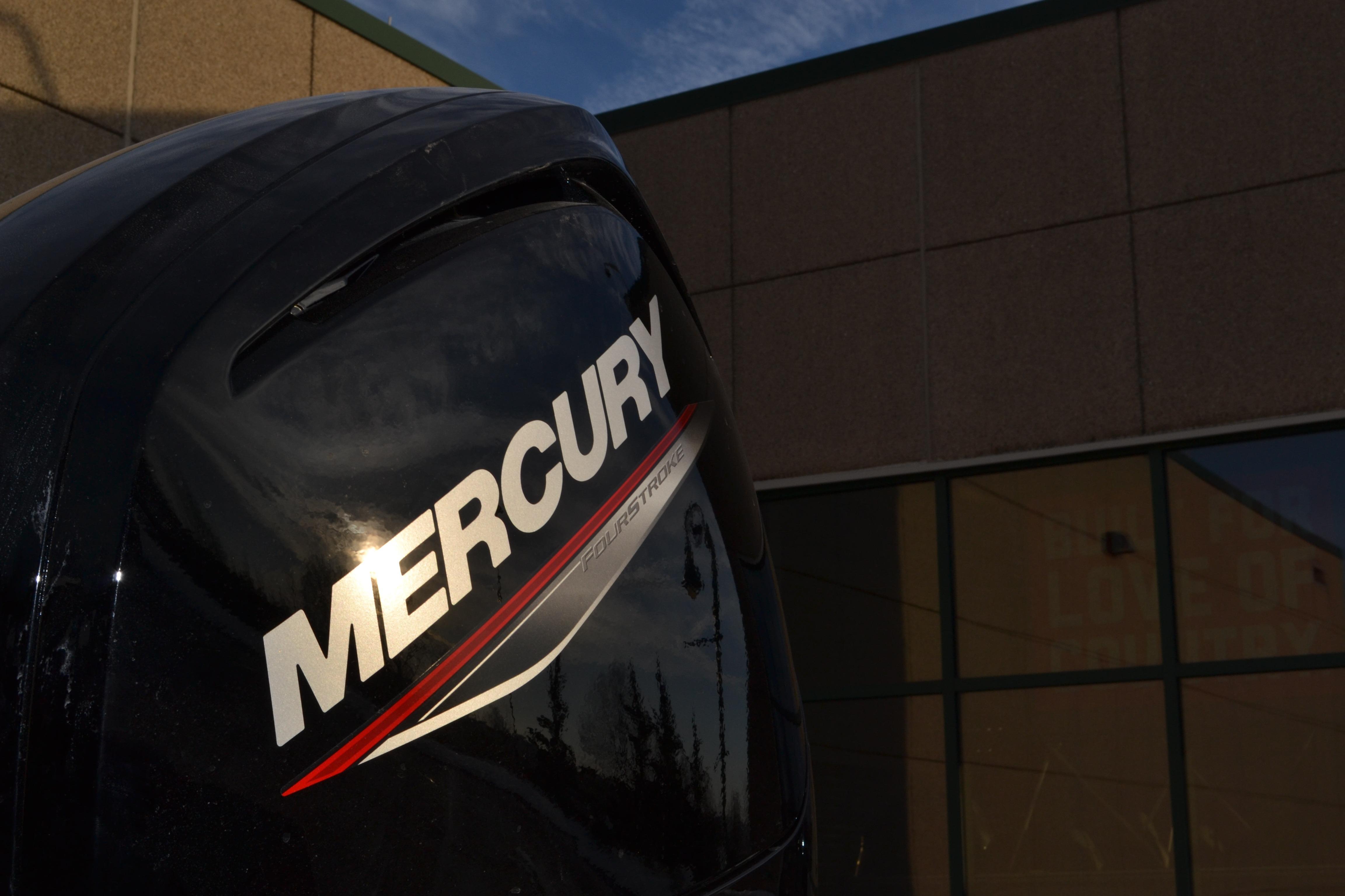 Mercury outboard motor on 2026 Ranger RT188 boat, exterior view.