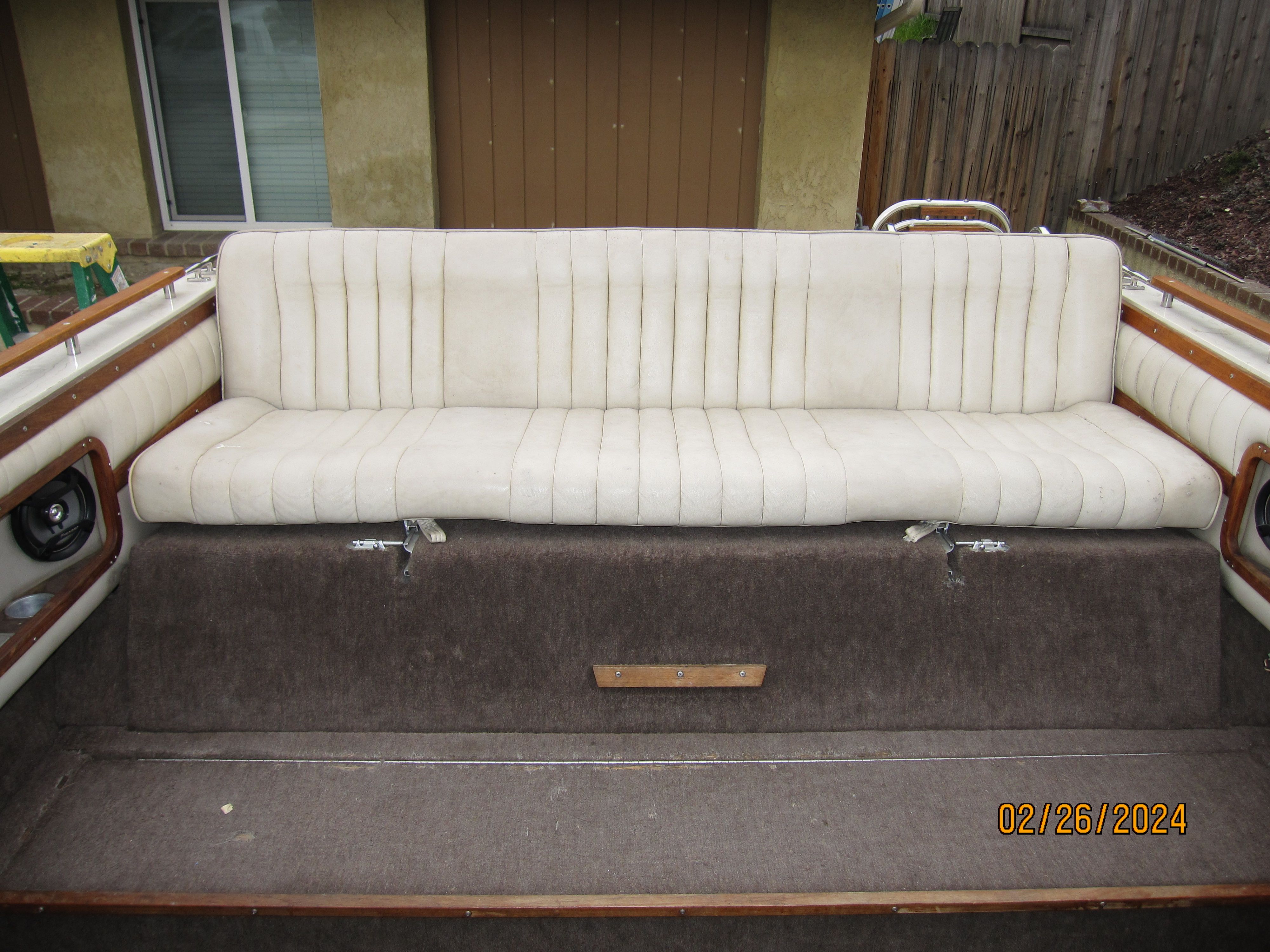Interior of a 1990 Cobalt Bowrider Classic with beige seating.