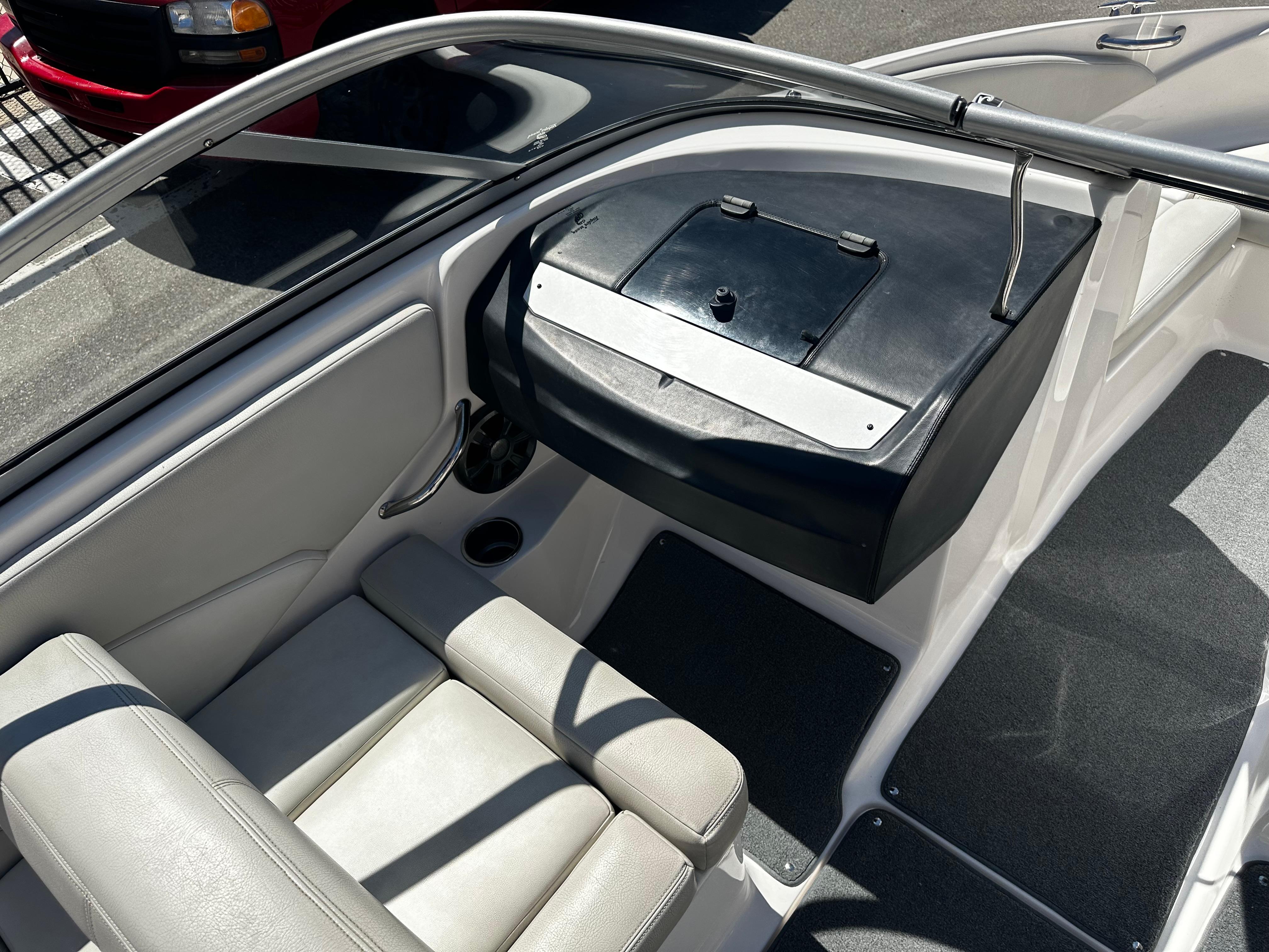 2018 Regal 1900 ES Bowrider interior cockpit with seating and dashboard.