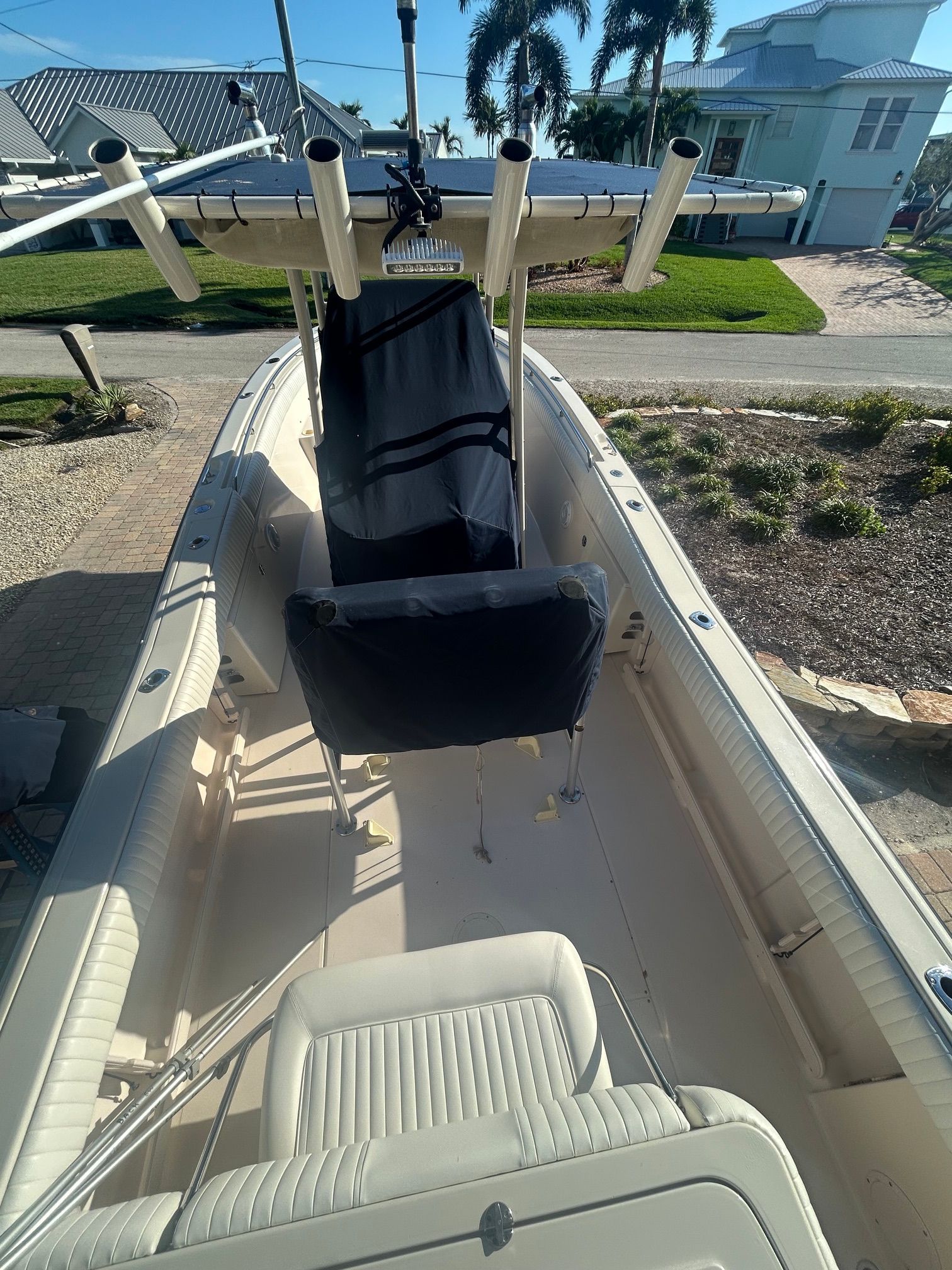 2006 Grady-White Chase 273 boat with sunshade and seating area.