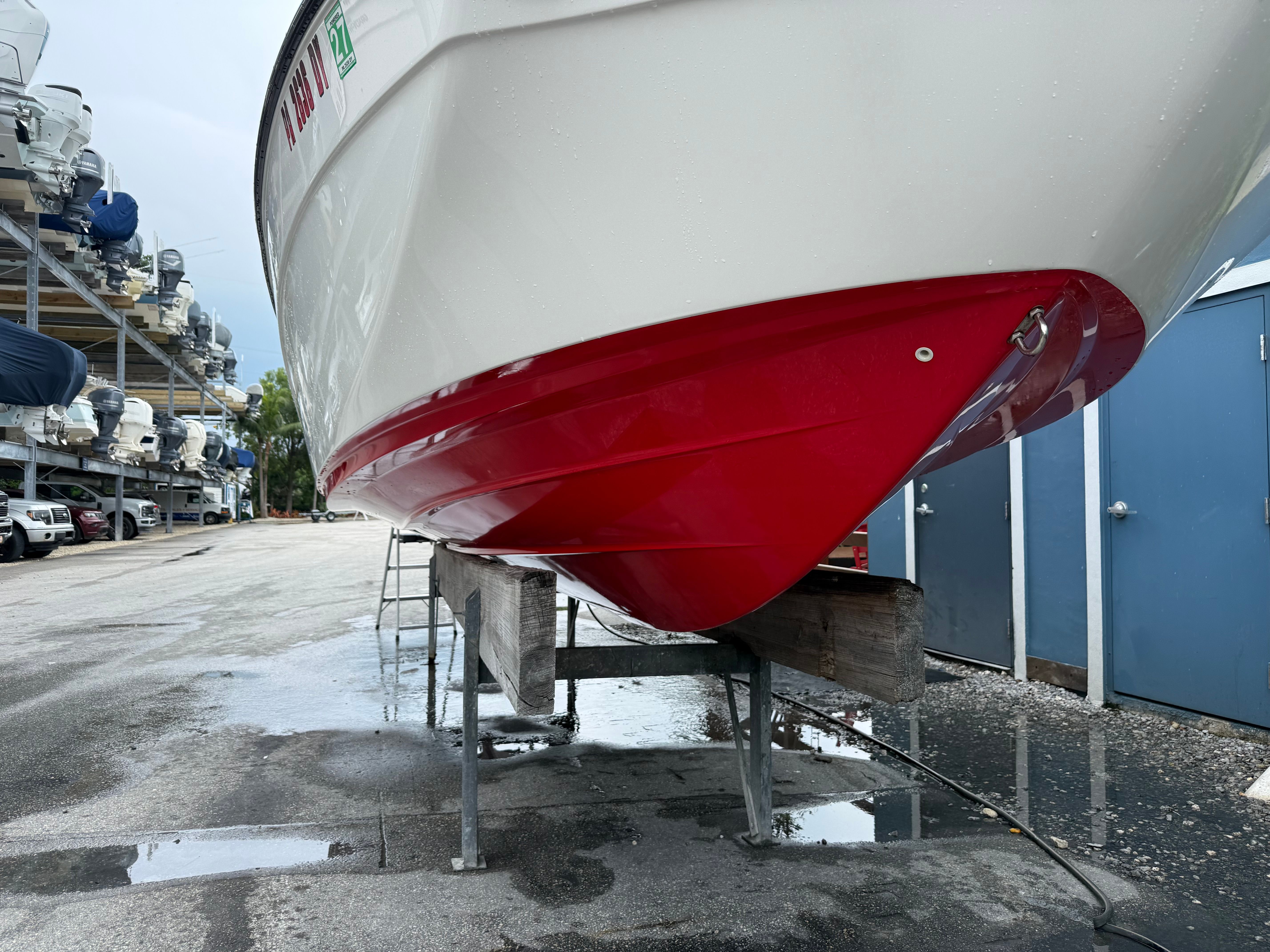 Yamaha AR242X 2020 boat on a stand outdoors.