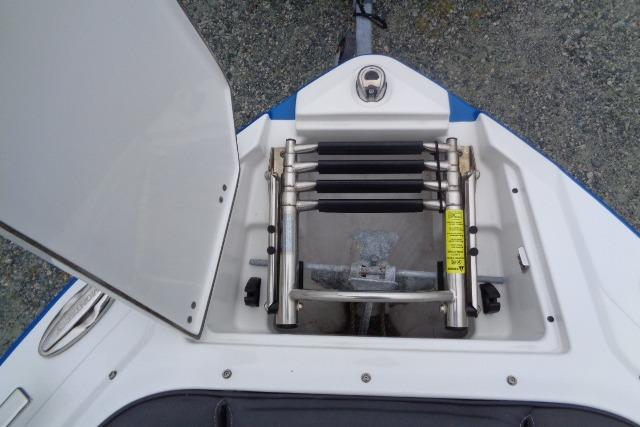 2019 Monterey 218SS Super Sport boat ladder compartment, open hatch view.