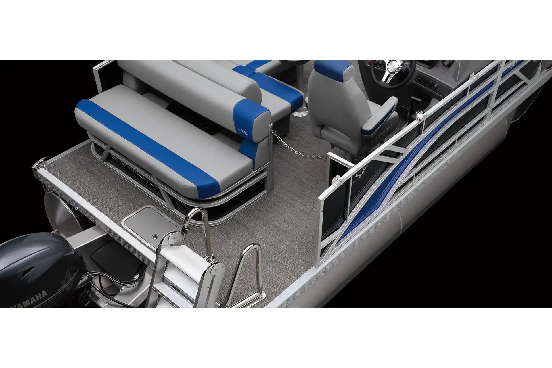Manufacturer Provided Image: Manufacturer Provided Image: 2026 Bennington 20 S Swingback pontoon boat interior with blue and gray seating.