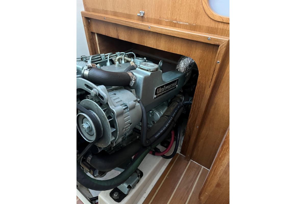 Engine compartment of a 2005 Catalina 36 MkII sailboat, featuring a Universal engine.