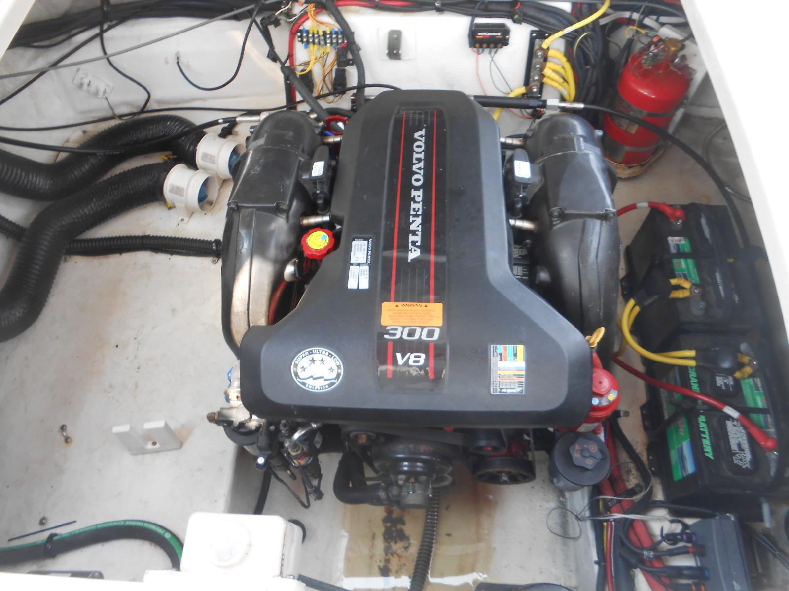 Engine compartment of 2014 Chaparral 270 Signature with Volvo Penta 300 V8 engine.