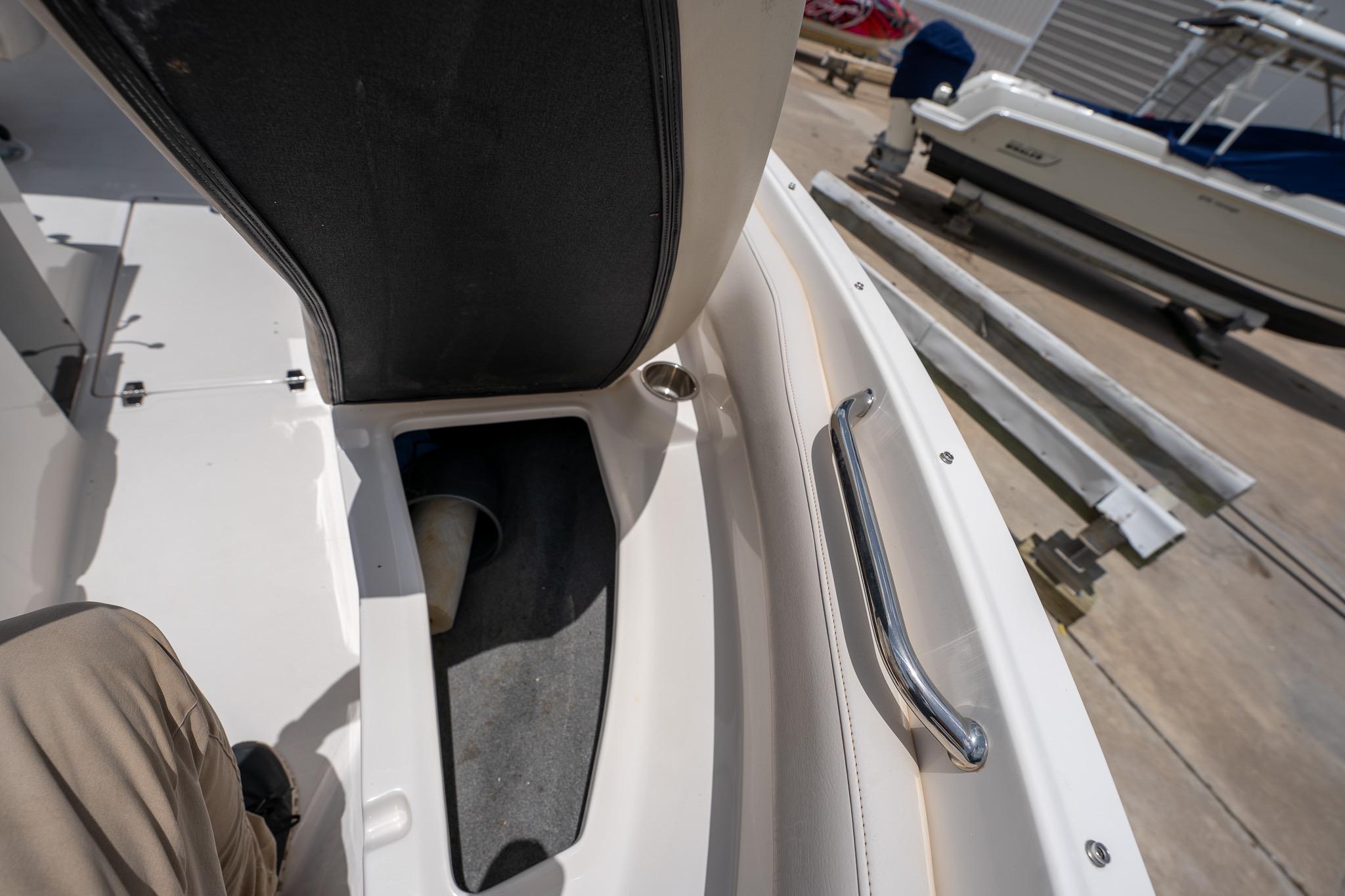 2008 Regal 2000 Bowrider interior with seating and storage compartment.