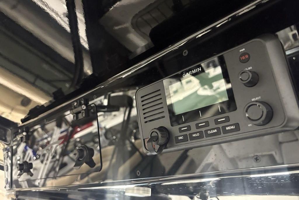 Garmin marine electronics on 2026 Tidewater 3100 Carolina Bay boat dashboard.
