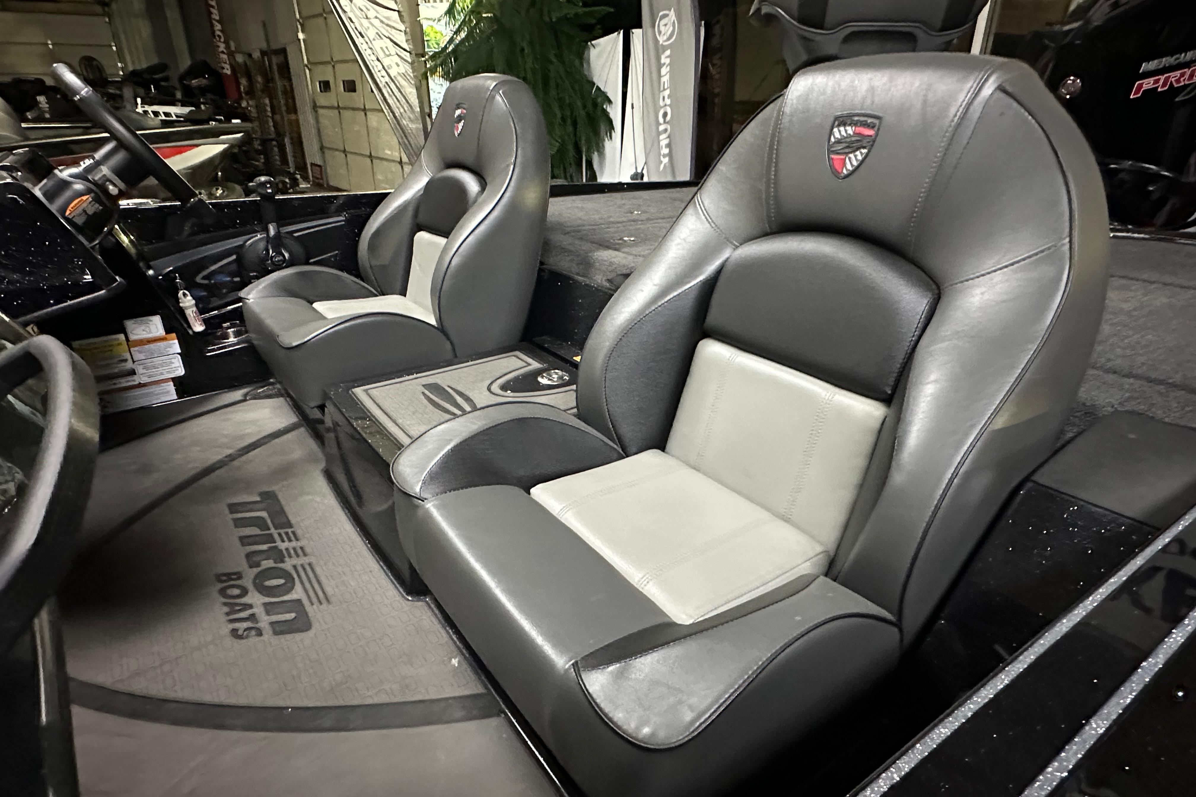 2025 Triton 21XP Patriot boat interior with sleek, modern seating design.