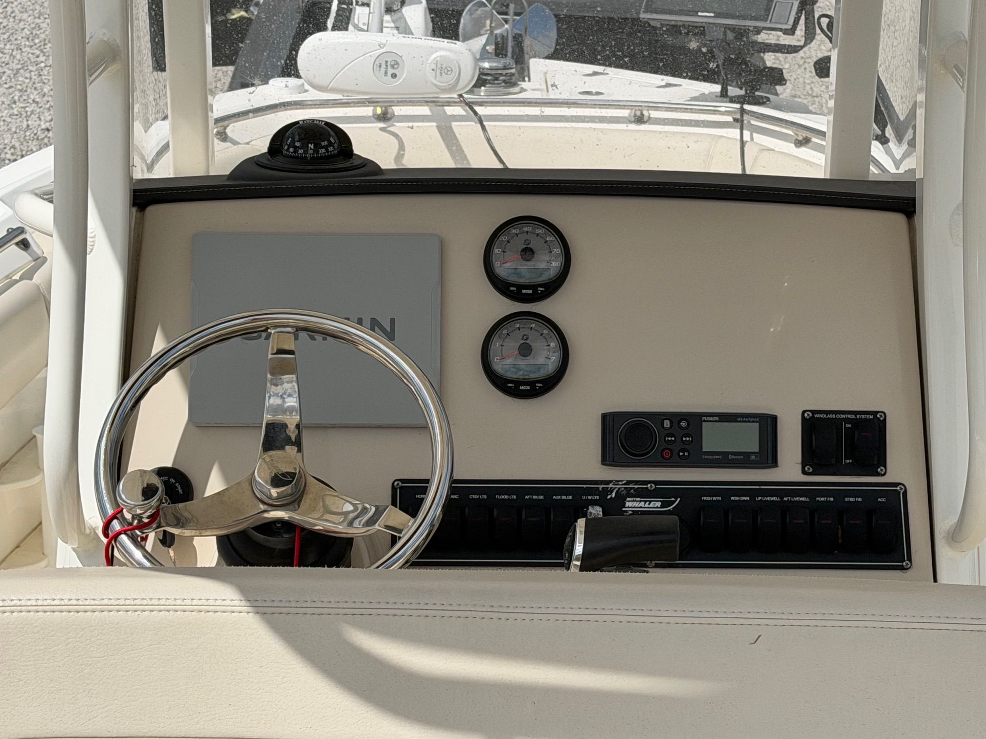 Dashboard of a 2020 Boston Whaler 230 Outrage boat.