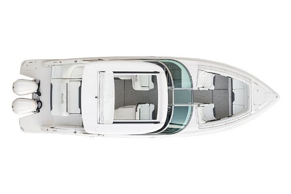 Manufacturer Provided Image: Top view of 2020 Regal 33 OBX boat with dual outboard engines.