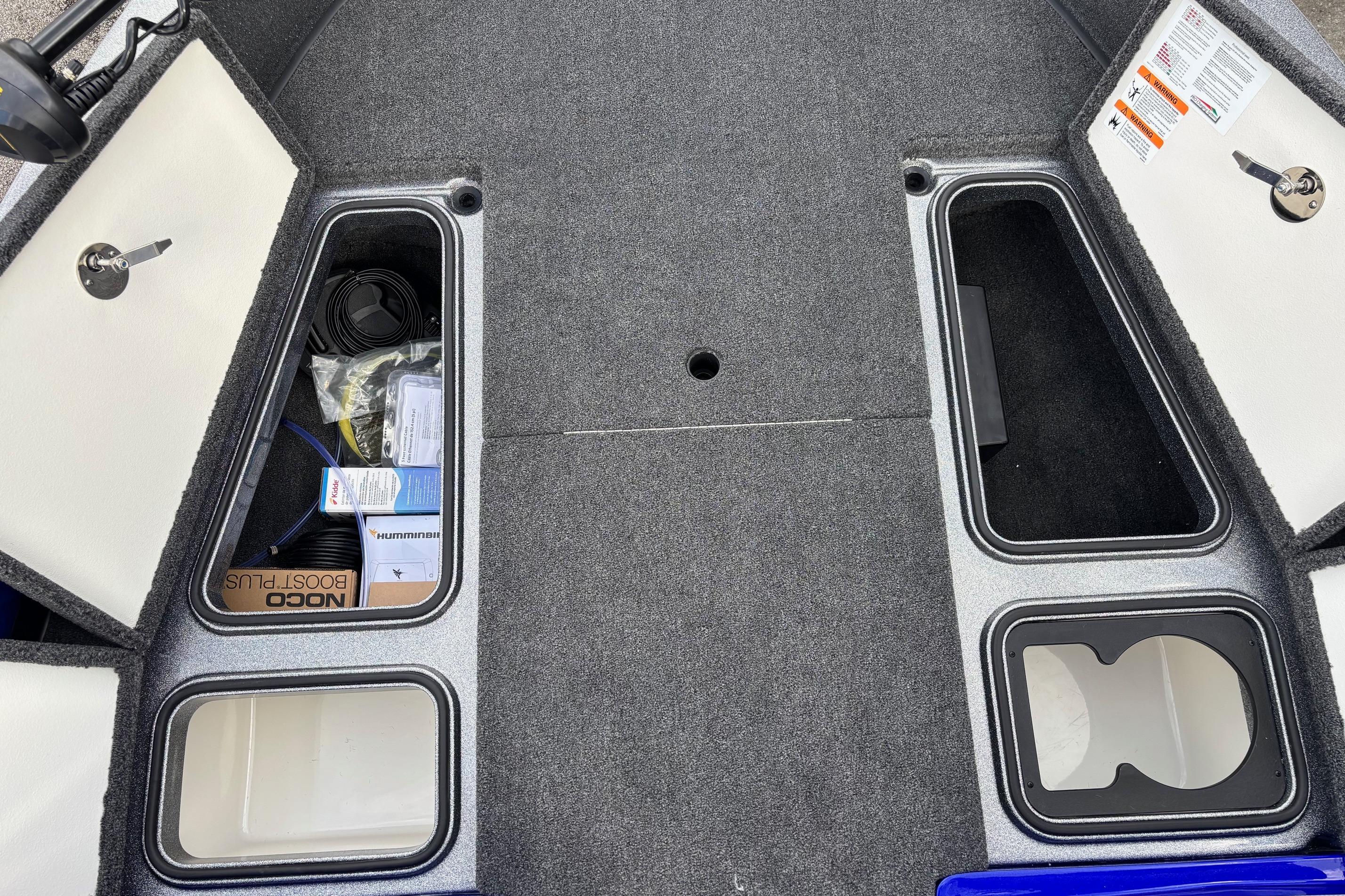 2026 Ranger 1880MS A Pack Equipped boat storage compartments with gear and accessories.